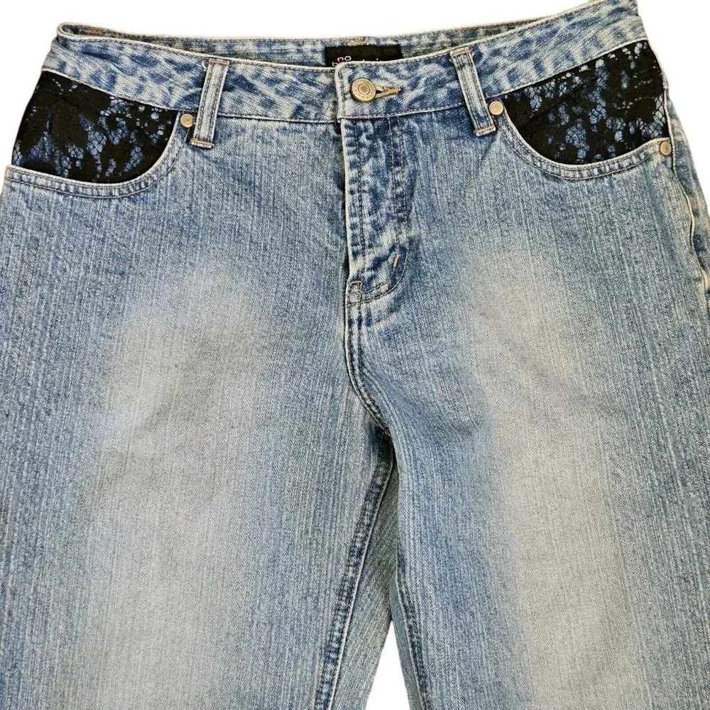 Vintage 90s Womens Size 4 Straight Leg Jeans Black‎ Lace Accents Retro Cotton